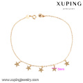 74965 venta al por mayor de joyería de moda 18k color oro diseño simple estrella forma tobillera con pequeña campana para damas